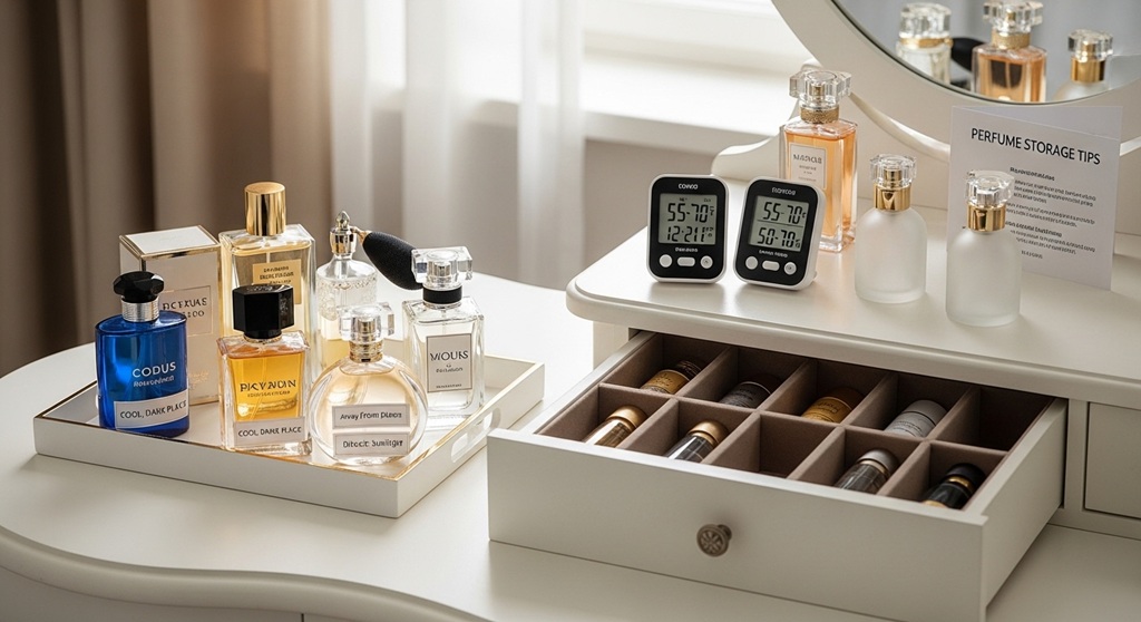 Fragrance bottles kept away from sunlight and heat