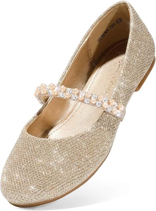 DREAM PAIRS Serena 100 Gold Glitter Ballerina Second Listing