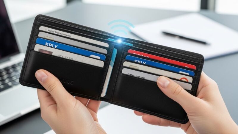 RFID blocking wallet protecting credit cards from wireless theft