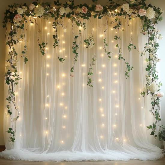 Patioman White Tulle Backdrop Curtain with Lights