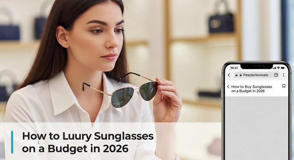 Affordable luxury sunglasses display on wooden table