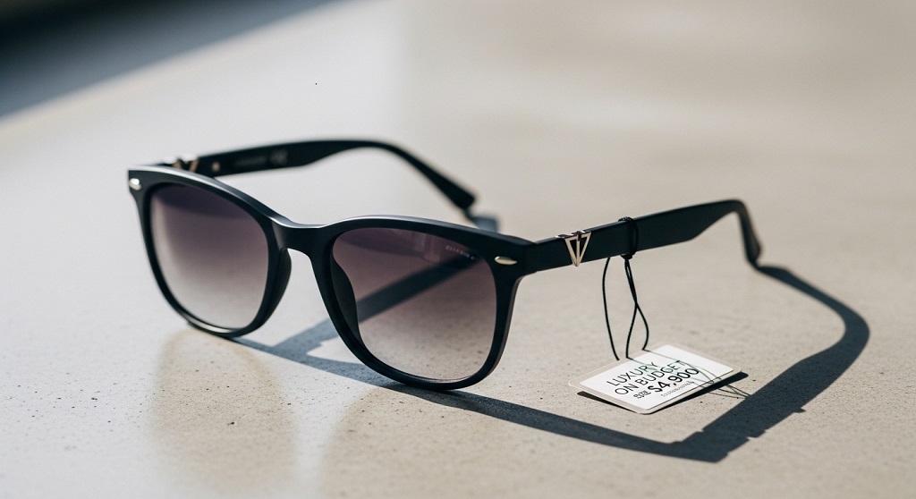 Designer sunglasses outlet shopping rack close view