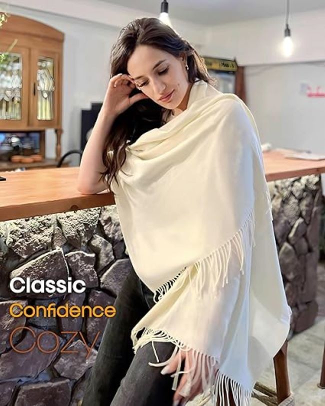 FURTALK light cream pashmina wrap for women with soft elegant design for weddings and evening outfits