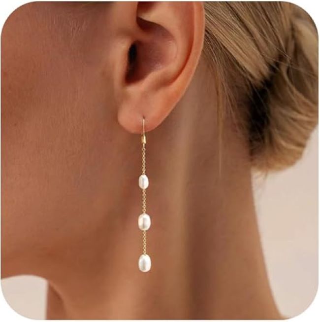 Hothrty gold pearl dangle earrings for women with trendy design, ideal for weddings and special occasions
