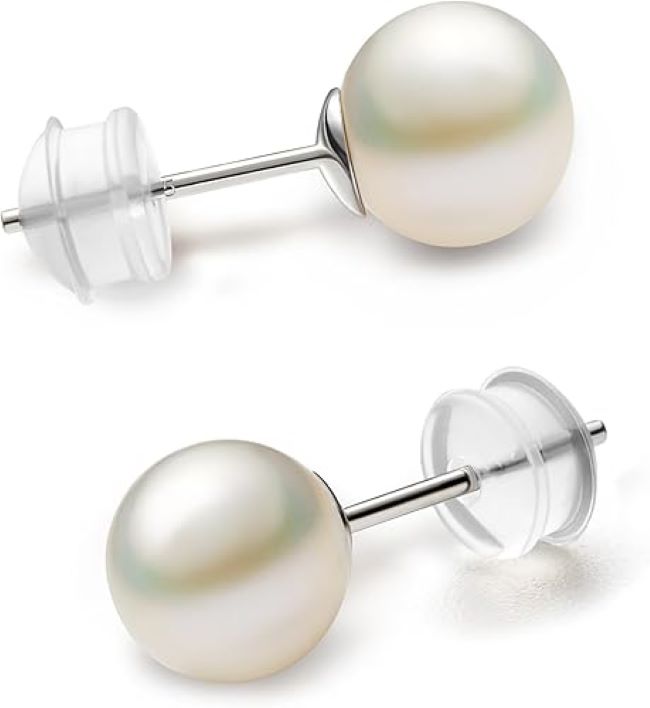 NORBU AAAA+ freshwater pearl stud earrings in sterling silver, timeless gift for women, moms, and brides