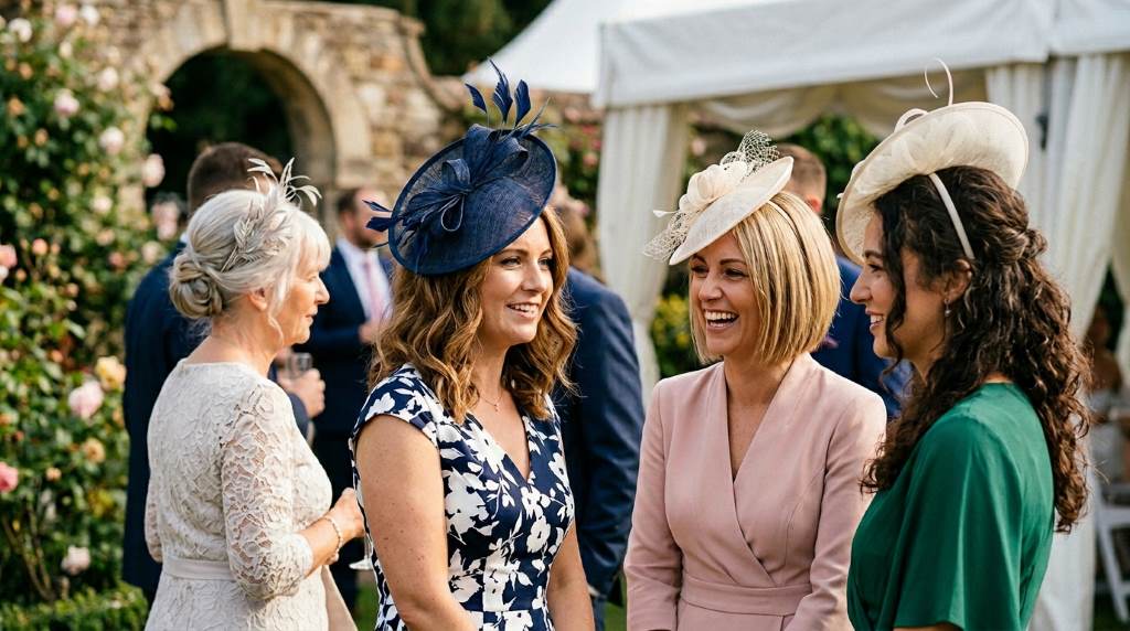 Proper fascinator placement for women attending a Malibu beach wedding ceremony