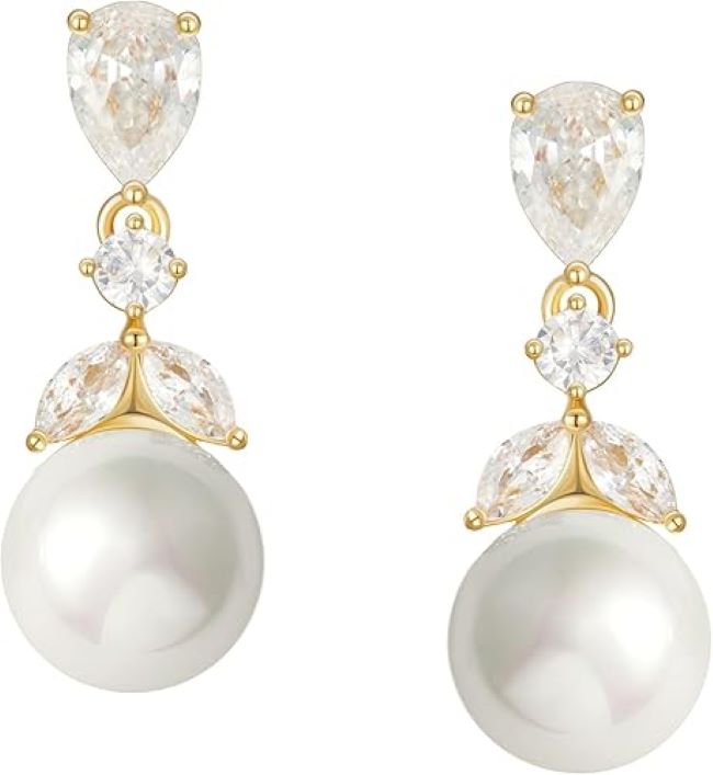 SWEETV pearl drop wedding earrings with cubic zirconia accents, elegant bridal jewelry for brides and bridesmaids