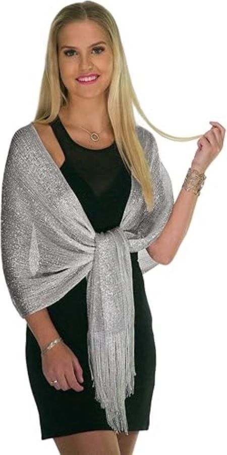 ShineGlitz metallic glitter shawl wrap for women with sparkling finish for weddings and evening events