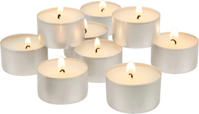 Stonebriar unscented tealight candles bulk pack with 6–7 hour burn time for weddings and party lighting