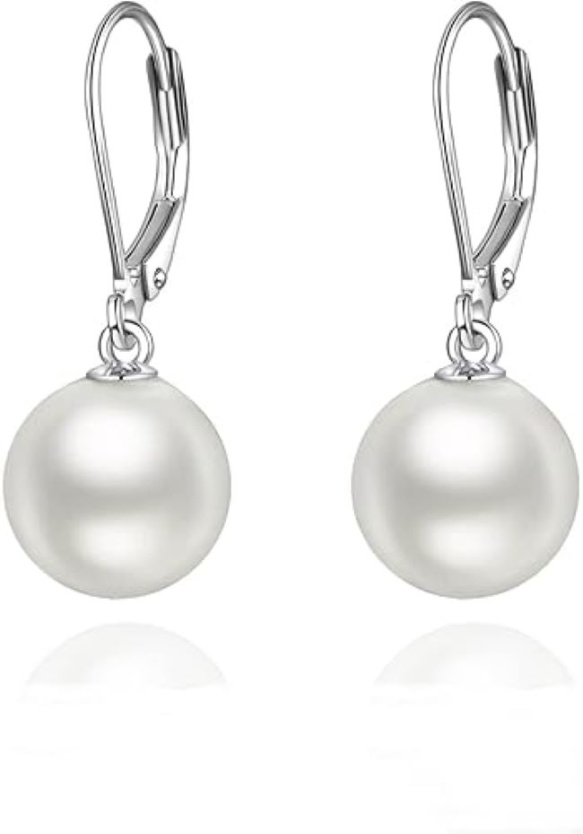 VONALA sterling silver pearl leverback earrings with elegant drop style for women’s formal and bridal wear