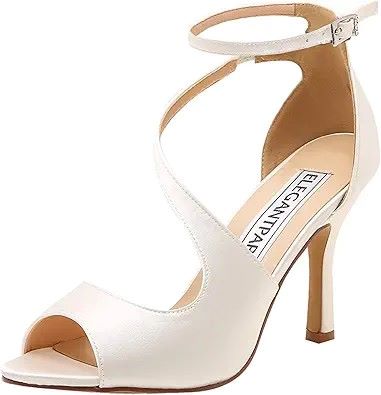 ELEGANTPARK satin high-heel bridal sandals with peep toe, ankle straps, and buckle closure for weddings, proms, and evening events