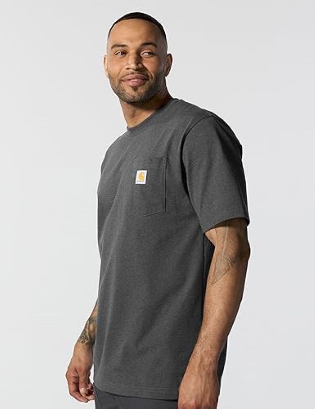 Carhartt K87 pocket tee with relaxed fit and left chest pocket for work and casual use
