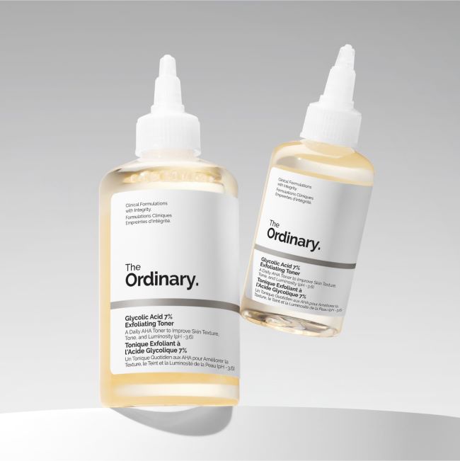The Ordinary Glycolic Acid Toner used in a nighttime skincare routine