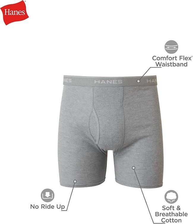 Hanes men's moisture-wicking boxer briefs with no-ride-up fit for work, travel, and workouts
