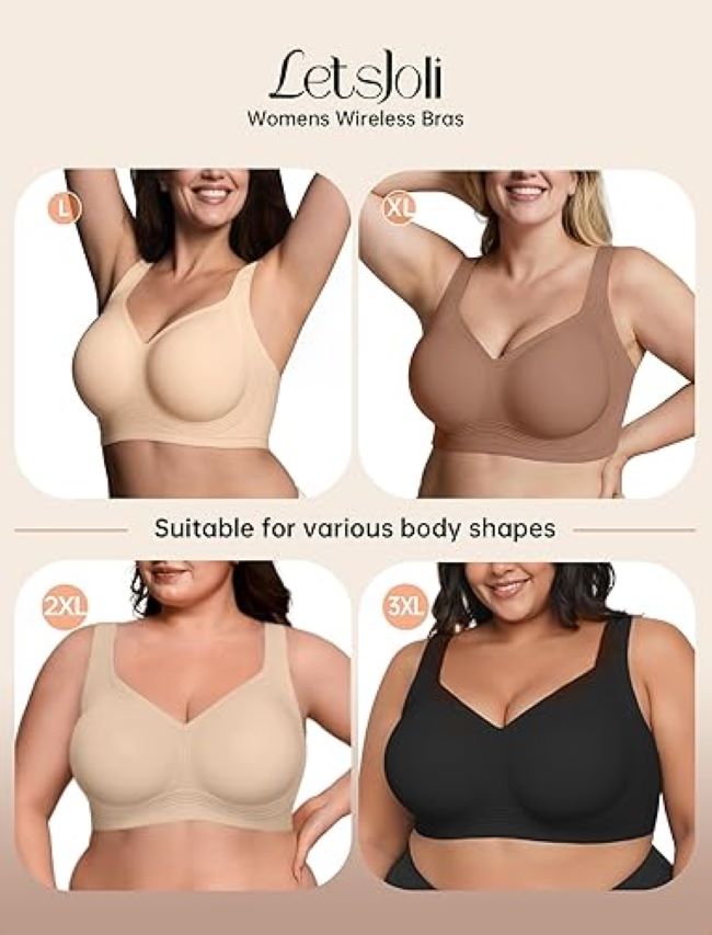 Affordable LetsJoli wireless bra offering soft support, no underwire, and a smooth fit under clothing