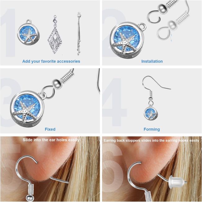 MENKEY 925 Sterling Silver earring hooks and clear silicone backs for handmade jewelry