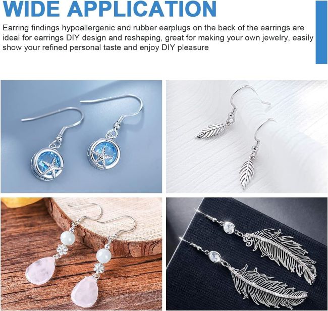 MENKEY 925 Sterling Silver earring hooks with silicone backs for jewelry making in Arizona