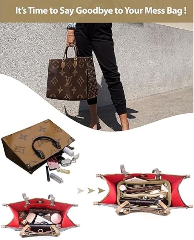 OMYSTYLE handbag organizer with multiple compartments for tote bags and purses