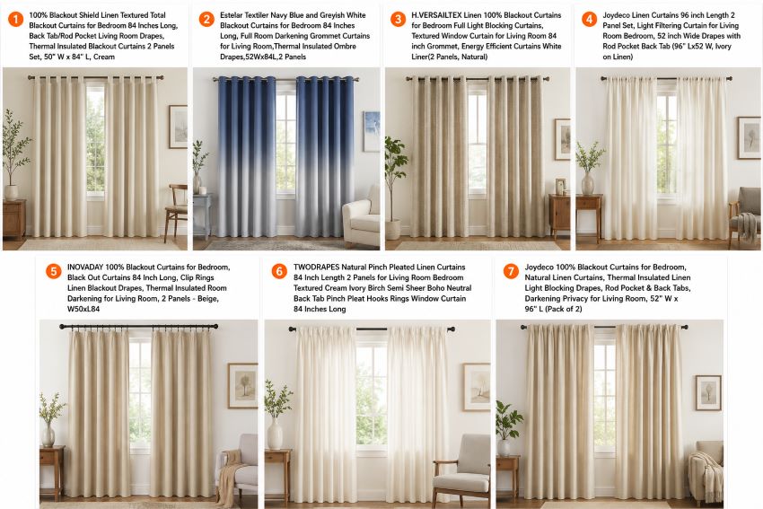 Elegant linen living room curtains enhancing natural light in a California home
