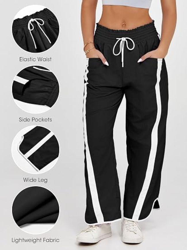 Fisoew women's Y2K wide-leg track pants styled for casual everyday wear and workouts