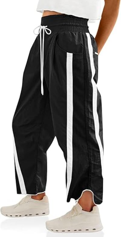 Fisoew Women's Baggy Wide Leg Pants with elastic drawstring waist and relaxed fit