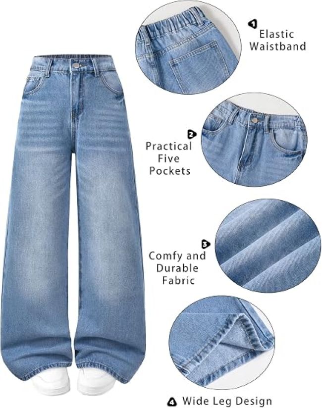 Fulihug girls' baggy denim jeans styled for casual school and weekend outfits