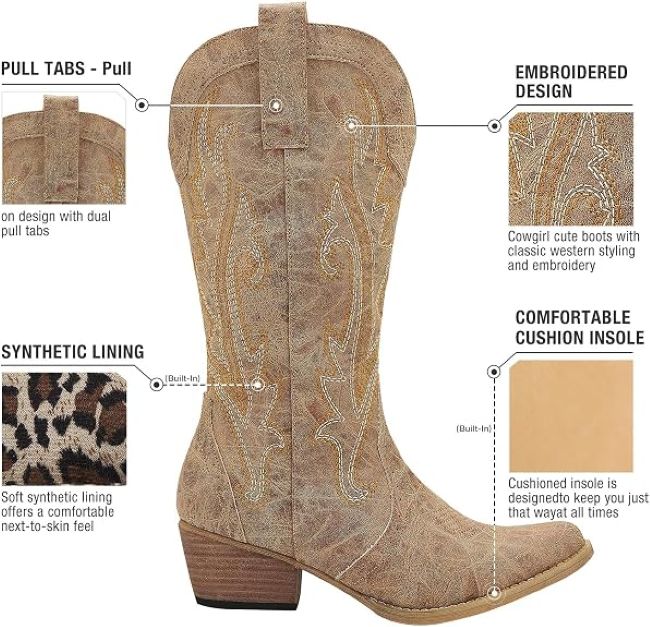 HISEA Rollda women’s cowgirl boots for Western-inspired outfits and casual wear