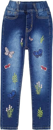 KIDSCOOL Girls' Embroidered Jeans with decorative stitching and stylish details