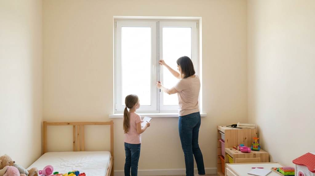 Layered sheer and blackout curtains in a child's room