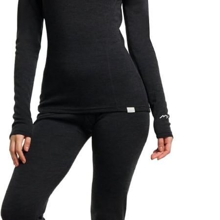 Premium women's Merino wool base layer set with long-sleeve top and thermal leggings