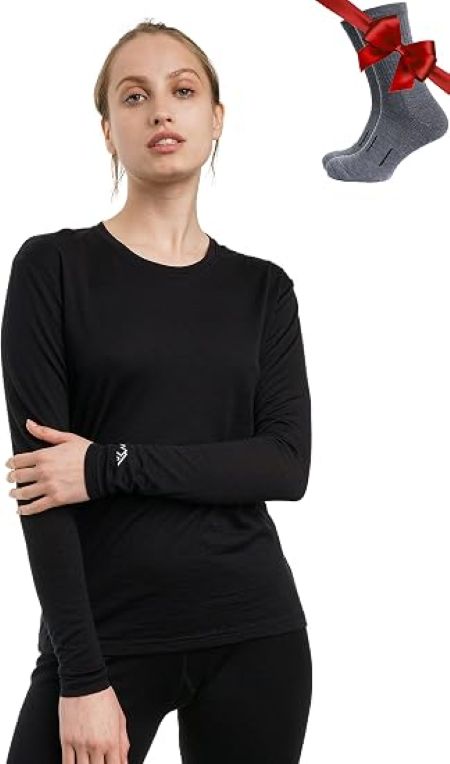 Women's Merino wool base layer top designed for lightweight warmth and outdoor activities