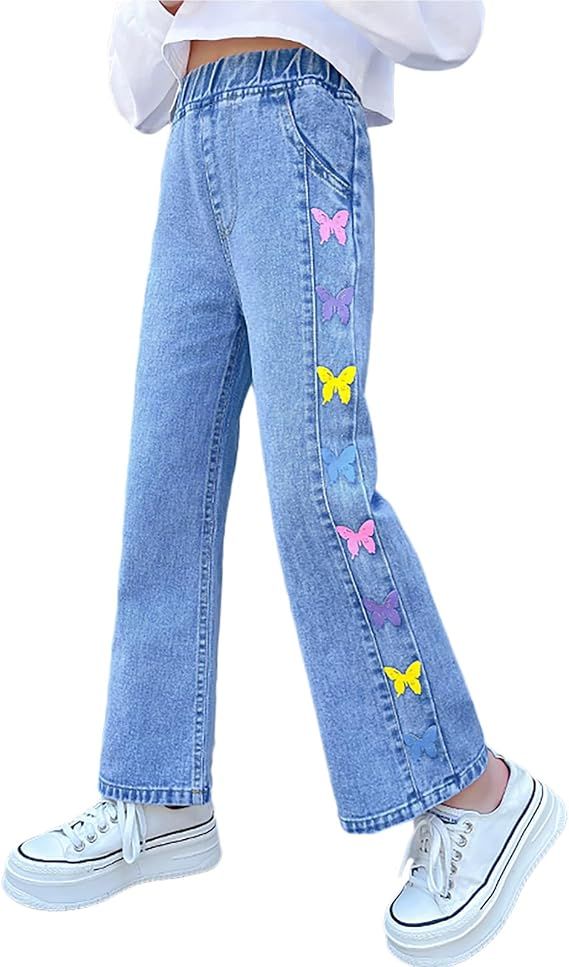 Rolanko Girls' Wide-Leg Baggy Jeans with relaxed fit for everyday wear
