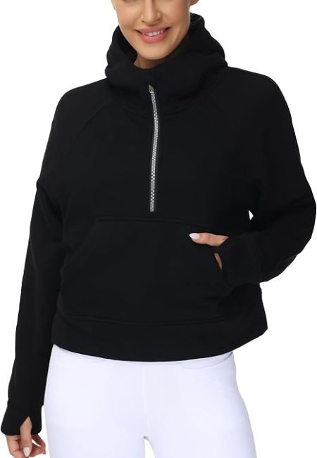THE GYM PEOPLE Women's fleece-lined crop hoodie with thumb holes for workouts