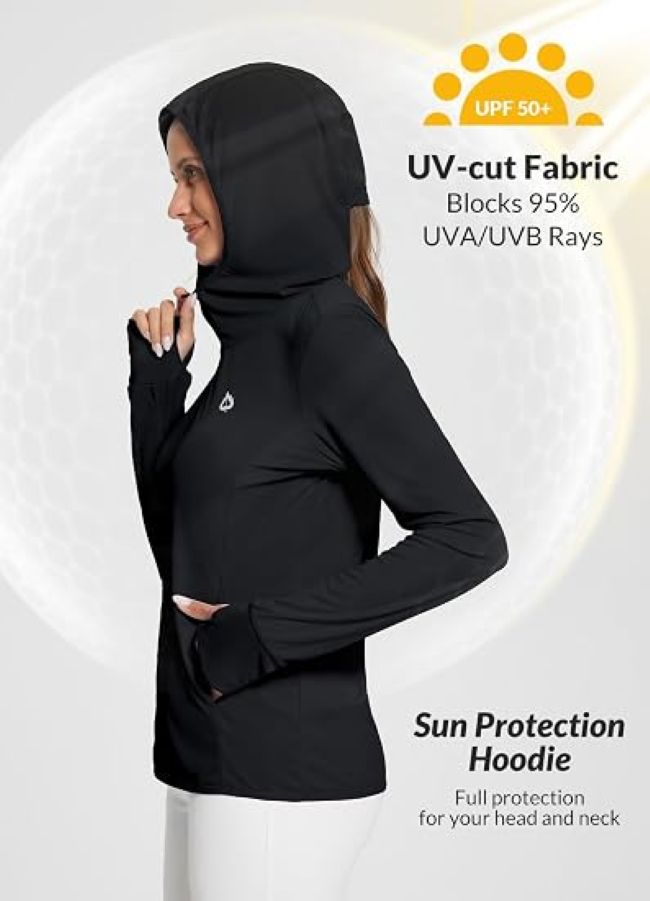 Baleaf women's UPF sun protection hoodie for hiking, fishing, travel, and beach days