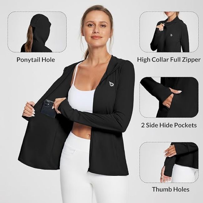 Baleaf lightweight UV protection jacket hoodie offering comfortable coverage for sunny outdoor adventures