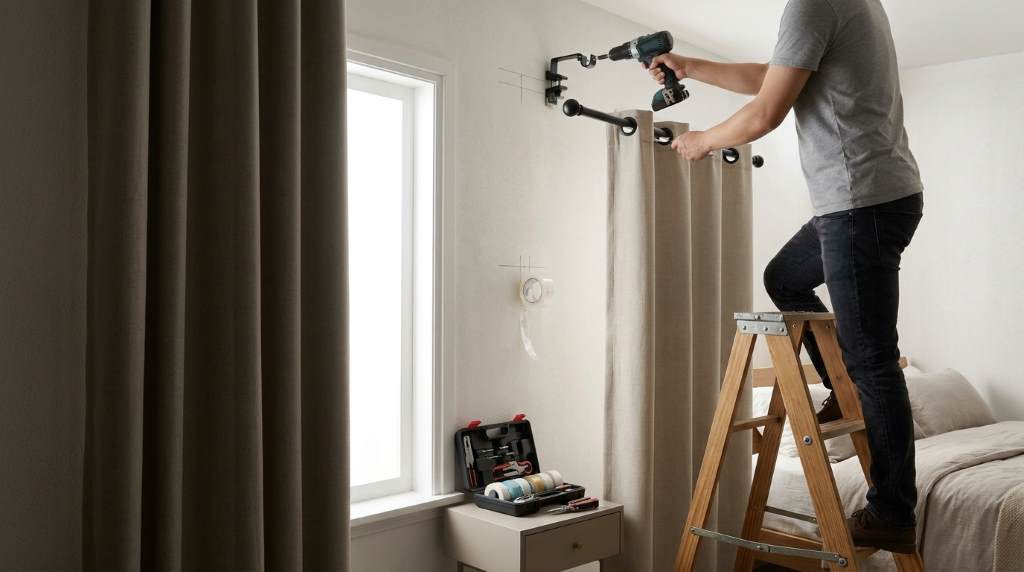 Installing blackout curtains on bedroom window