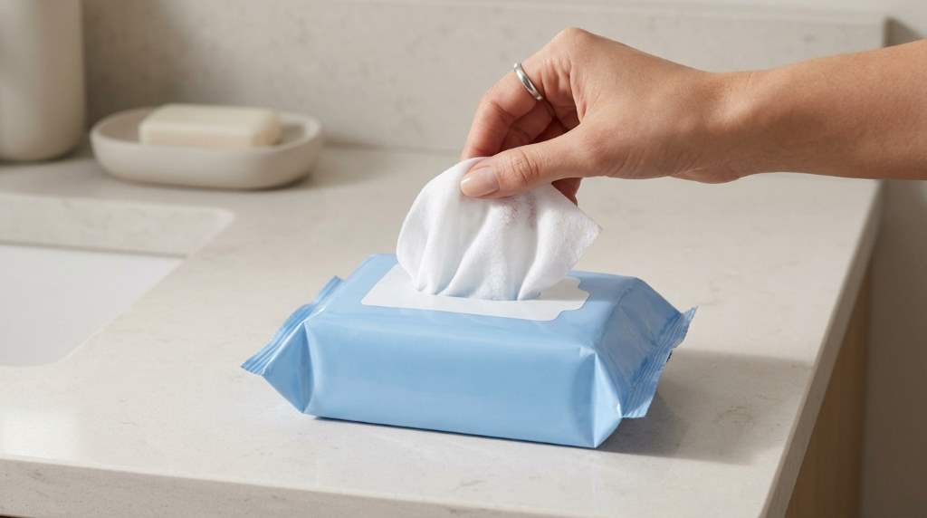 Step-by-step technique for removing waterproof makeup with a facial wipe