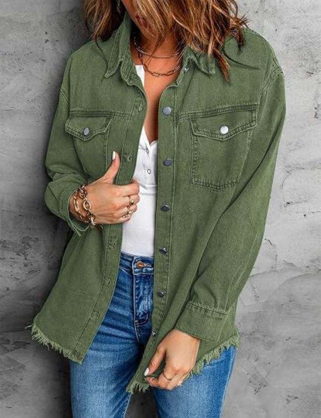 Vetinee women's oversized denim jacket with two side pockets